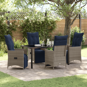 Juego de Comedor de Jardín de 5 Piezas con Cojines de Ratán Polipropileno Gris de , Mesas de jardín - Ref: Foro24-3379600, Pr...
