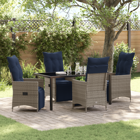 Juego de Comedor de Jardín de 5 Piezas con Cojines de Ratán Polipropileno Gris de , Mesas de jardín - Ref: Foro24-3379600, Pr...