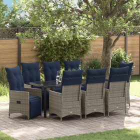 Conjunto de Comedor de Jardín de 9 Piezas con Cojines de Ratán