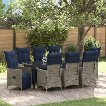Conjunto de Comedor de Jardín de 9 Piezas con Cojines de Ratán Poli Gris de , Mesas de jardín - Ref: Foro24-3379603, Precio: ...