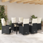Conjunto de comedor de jardín de 7 piezas con cojines negros de poliratán de , Sillas de jardín - Ref: Foro24-3379636, Precio...