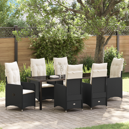 Juego de Comedor de Jardín de 7 Piezas con Cojines de Poliratán Negro | Foro24.es | Tu tienda online para hogar, jardín y más Foro24.es
