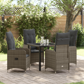 Set de Comedor de Jardín de 5 Piezas con Cojines Poliratán Gris