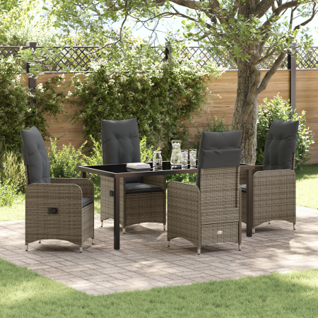 Set de Comedor de Jardín de 5 Piezas con Cojines Gris Ratán Polímero de , Sillas de jardín - Ref: Foro24-3379649, Precio: 569...