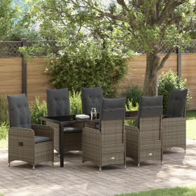 Conjunto de comedor de jardín de 7 piezas con cojines gris ratán PE de , Sillas de jardín - Ref: Foro24-3379651, Precio: 824,...