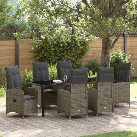 Conjunto de comedor de jardín de 7 piezas con cojines gris ratán PE de , Sillas de jardín - Ref: Foro24-3379651, Precio: 824,...