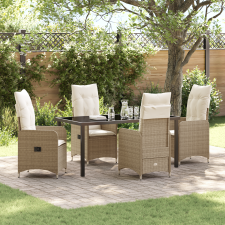 Set de Comedor de Jardín de 5 Piezas con Cojines Beige de Poliratán de , Sillas de jardín - Ref: Foro24-3379656, Precio: 639,...
