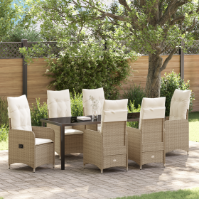 Set de Comedor de Jardín de 7 Piezas con Cojines Beige Poliratán de , Sillas de jardín - Ref: Foro24-3379658, Precio: 927,76 ...