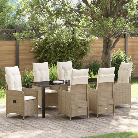 Set de Comedor de Jardín de 7 Piezas con Cojines Beige Poliratán | Foro24.es | Tu tienda online para hogar, jardín y más Foro24.es