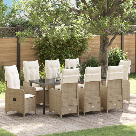 Set de Comedor de Jardín de 9 Piezas con Cojines Beige Poliratán | Foro24.es | Tu tienda online para hogar, jardín y más Foro24.es