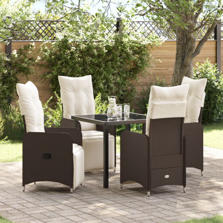 Set de comedor de jardín de 5 piezas con cojines Marrón Poliratán de , Sillas de jardín - Ref: Foro24-3379668, Precio: 592,60...