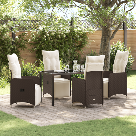 Conjunto de Comedor de Jardín de 5 Piezas con Cojines Marrón Poliratán de , Sillas de jardín - Ref: Foro24-3379669, Precio: 6...