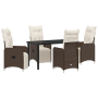 Conjunto de Comedor de Jardín de 5 Piezas con Cojines Marrón Poliratán de , Sillas de jardín - Ref: Foro24-3379669, Precio: 6...