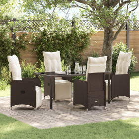 Set de Comedor de Jardín de 5 Piezas Marrón con Cojines en Poliratán de , Sillas de jardín - Ref: Foro24-3379670, Precio: 619...
