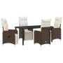 Set de Comedor de Jardín de 5 Piezas Marrón con Cojines en Poliratán de , Sillas de jardín - Ref: Foro24-3379670, Precio: 619...