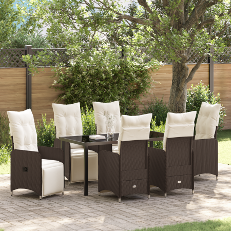 Conjunto de comedor de jardín de 7 piezas con cojines marrón poliratán | Foro24.es | Tu tienda online para hogar, jardín y más Foro24.es