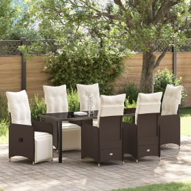 Set de Comedor de Jardín de 7 Piezas con Cojines en Poliratán Marrón de , Sillas de jardín - Ref: Foro24-3379672, Precio: 900...