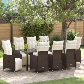 Set de Comedor de Jardín de 9 Piezas con Cojines Marrón Poliratán de , Sillas de jardín - Ref: Foro24-3379673, Precio: 1,00 €...