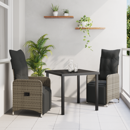 Juego de comedor de jardín de 3 piezas con cojines Poliratán gris de , Sillas de jardín - Ref: Foro24-3379674, Precio: 380,80...