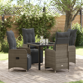 Set de comedor de jardín de 5 piezas con cojines Gris Poliratán de , Sillas de jardín - Ref: Foro24-3379675, Precio: 680,84 €