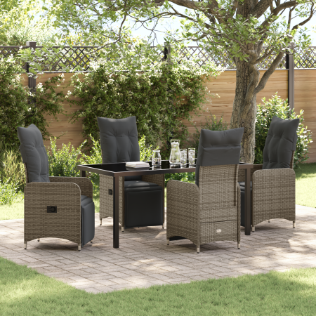 Set de comedor de jardín de 5 piezas con cojines gris polirratán | Foro24.es | Tu tienda online para hogar, jardín y más Foro24.es