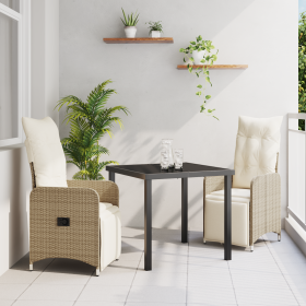 Set de Comedor de Jardín de 3 Piezas con Cojines Beige Poliratán