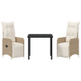 Set de Comedor de Jardín de 3 Piezas con Cojines Beige Poliratán de , Sillas de jardín - Ref: Foro24-3379681, Precio: 362,87 ...