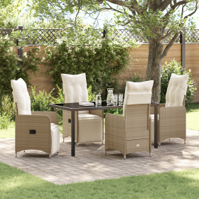 Juego de comedor de jardín de 5 piezas con cojines beige de poliratán