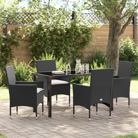 Conjunto de Comedor de Jardín de 5 Piezas con Cojines de Ratán Poliéster Negro de , Sillas de jardín - Ref: Foro24-3379767, P...