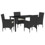 Conjunto de Comedor de Jardín de 5 Piezas con Cojines de Ratán Poliéster Negro de , Sillas de jardín - Ref: Foro24-3379767, P...