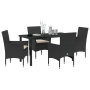 Conjunto de Comedor de Jardín de 5 Piezas con Cojines de Ratán Poliéster Negro de , Sillas de jardín - Ref: Foro24-3379767, P...