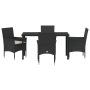 Conjunto de Comedor de Jardín de 5 Piezas con Cojines de Ratán Poliéster Negro de , Sillas de jardín - Ref: Foro24-3379767, P...