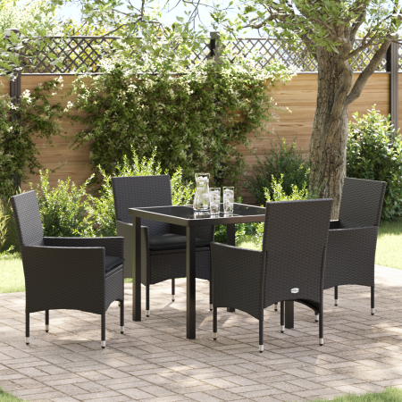Conjunto de Comedor de Jardín de 5 Piezas con Cojines Rattan Sintético Negro de , Sillas de jardín - Ref: Foro24-3379773, Pre...