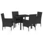 Conjunto de Comedor de Jardín de 5 Piezas con Cojines Rattan Sintético Negro de , Sillas de jardín - Ref: Foro24-3379773, Pre...