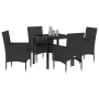 Conjunto de Comedor de Jardín de 5 Piezas con Cojines Rattan Sintético Negro de , Sillas de jardín - Ref: Foro24-3379773, Pre...