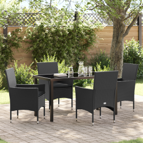 Conjunto de Comedor de Jardín de 5 Piezas con Cojines de Poliratán Negros de , Sillas de jardín - Ref: Foro24-3379774, Precio...