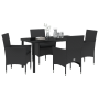 Conjunto de Comedor de Jardín de 5 Piezas con Cojines de Poliratán Negros de , Sillas de jardín - Ref: Foro24-3379774, Precio...