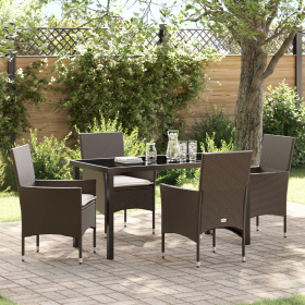 Juego de Comedor de Jardín de 5 Piezas con Cojines de Ratán Sintético Marrón de , Sillas de jardín - Ref: Foro24-3379781, Pre...