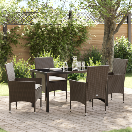 Juego de Comedor de Jardín de 5 Piezas con Cojines de Ratán Sintético Marrón de , Sillas de jardín - Ref: Foro24-3379781, Pre...