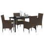 Juego de Comedor de Jardín de 5 Piezas con Cojines de Ratán Sintético Marrón de , Sillas de jardín - Ref: Foro24-3379781, Pre...