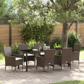Juego de Comedor de Jardín de 7 piezas con Cojines de Ratán Sintético Marrón de , Sillas de jardín - Ref: Foro24-3379784, Pre...
