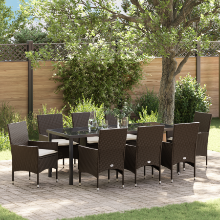 Conjunto de Comedor de Jardín de 9 Piezas con Cojines de Ratán Poliéster Marrón de , Sillas de jardín - Ref: Foro24-3379785, ...