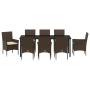 Conjunto de Comedor de Jardín de 9 Piezas con Cojines de Ratán Poliéster Marrón de , Sillas de jardín - Ref: Foro24-3379785, ...
