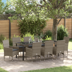 Conjunto de Comedor de Jardín de 9 Piezas con Cojines de Poliratán Gris de , Sillas de jardín - Ref: Foro24-3379792, Precio: ...