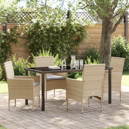 Conjunto de Comedor de Jardín de 5 Piezas con Cojines Beige de Ratán Sintético de , Sillas de jardín - Ref: Foro24-3379796, P...