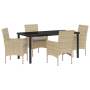 Conjunto de Comedor de Jardín de 5 Piezas con Cojines Beige de Ratán Sintético de , Sillas de jardín - Ref: Foro24-3379796, P...