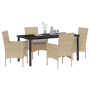 Conjunto de Comedor de Jardín de 5 Piezas con Cojines Beige de Ratán Sintético de , Sillas de jardín - Ref: Foro24-3379796, P...