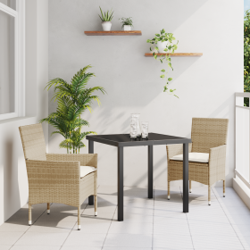 Juego de Comedor de Jardín de 3 Piezas con Cojines Ratán Poli Beige de , Sillas de jardín - Ref: Foro24-3379800, Precio: 210,...