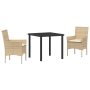 Juego de Comedor de Jardín de 3 Piezas con Cojines Ratán Poli Beige de , Sillas de jardín - Ref: Foro24-3379800, Precio: 210,...