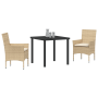 Juego de Comedor de Jardín de 3 Piezas con Cojines Ratán Poli Beige de , Sillas de jardín - Ref: Foro24-3379800, Precio: 210,...